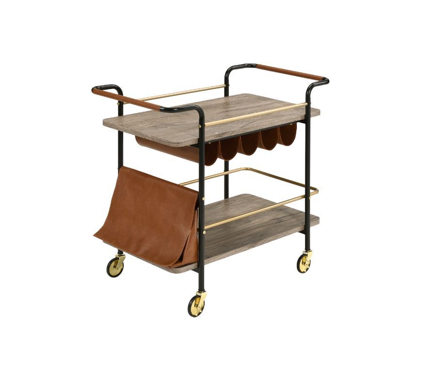 Naude - Serving Cart - Natural, Gold & Black Finish