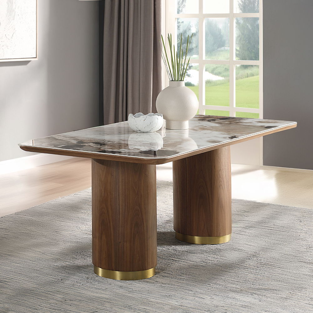 Willene - Dining Table With Ceramic Top Dark Brown 71"W x 35"D x 30"H