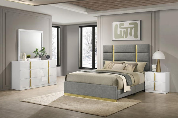 Ines - Bedroom Set Gray 4 Pc. Bed, Dresser, Mirror, Nightstand Queen