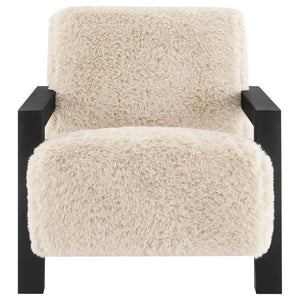 Fitzroy - Faux Fur Upholstered Chair Solid Wood Arms - Latte