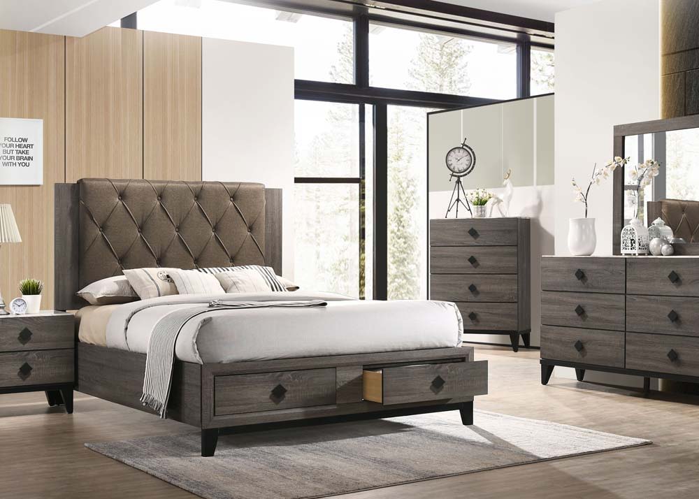 Avantika - Bed w/Storage Rustic Gray Oak