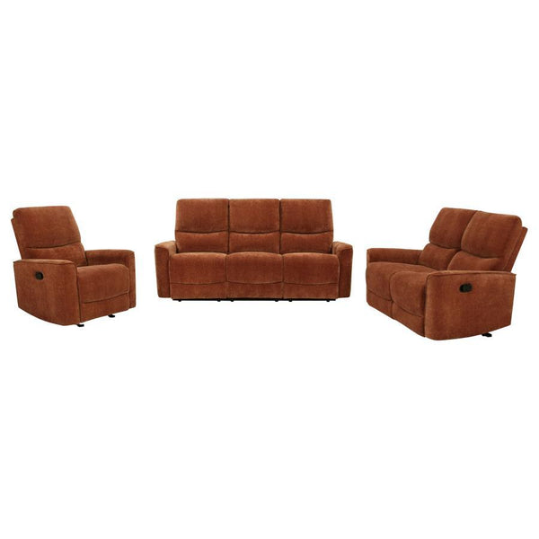 Navarro - Upholstered Reclining Sofa Set Orange 3 Pc. Sofa, Loveseat, Recliner