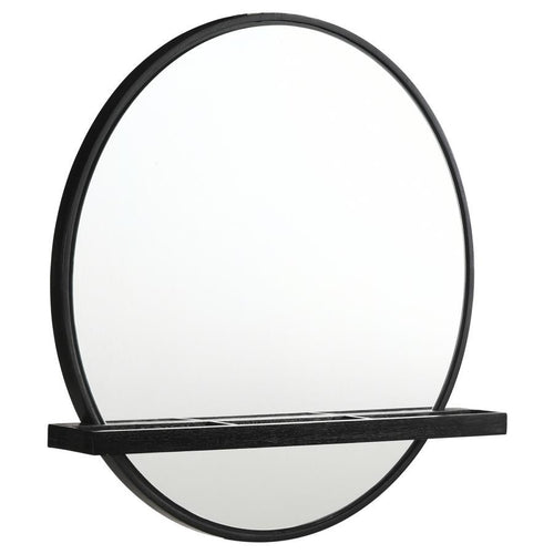 Arini - Round Vanity Wall Mirror With Shelf Black
