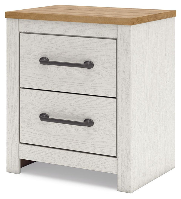 Linnocreek - White / Warm Brown - Two Drawer Night Stand