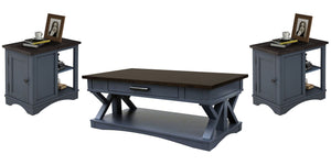 Americana Modern - Cocktail Table Set Denim 3 Pc. Cocktail Table, 2 Chairside Tables