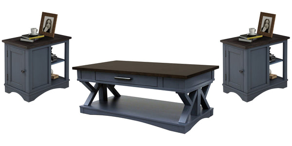 Americana Modern - Cocktail Table Set Denim 3 Pc. Cocktail Table, 2 Chairside Tables