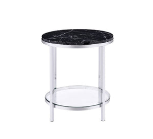 Virlana - End Table - Faux Black Marble Top & Chrome