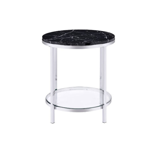 Virlana - End Table - Faux Black Marble Top & Chrome