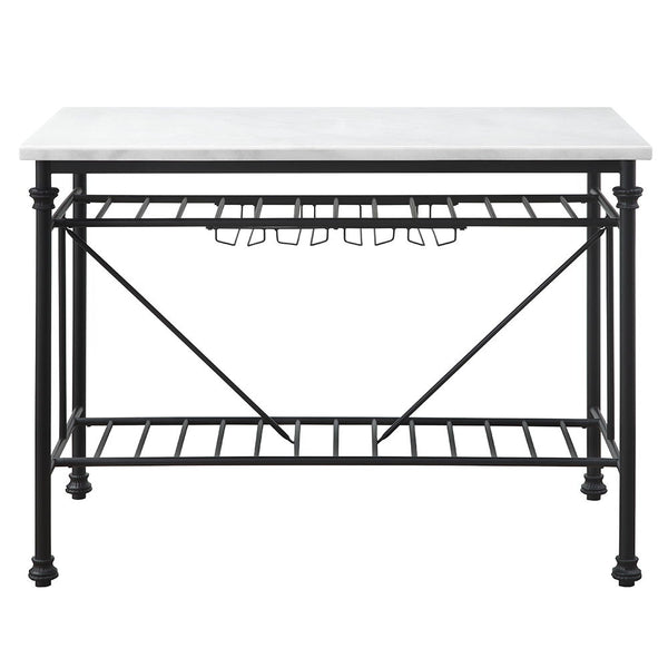 Mera - Kitchen Island - White Marble Top & Gray