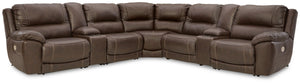 Dunleith - Power Reclining Sectional Dark Brown 7 Pc. Power Reclining Sectional With 2 Storage Consoles