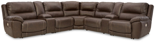 Dunleith - Power Reclining Sectional Dark Brown 7 Pc. Power Reclining Sectional With 2 Storage Consoles