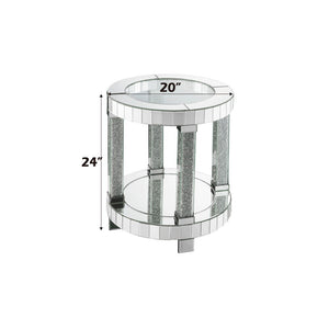 Noralie - 20" Round End Table - Mirrored & Faux Diamonds