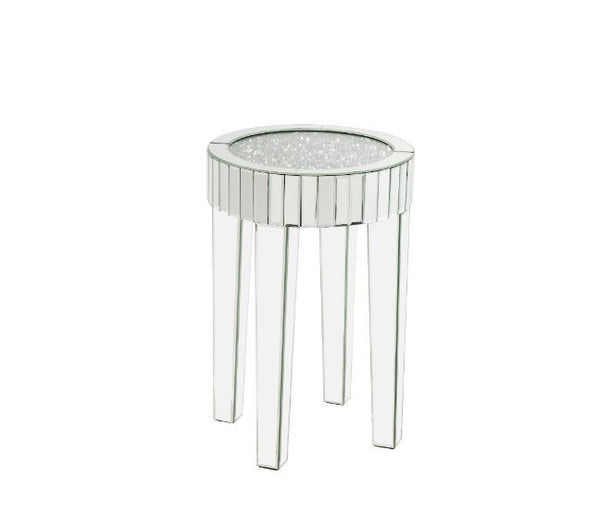 Noralie - 16" Round End Table - Mirrored & Faux Diamonds