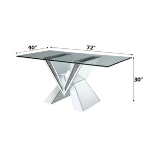 Noralie - 30" Dining Table - Mirrored, Faux Diamonds & Clear Glass Top