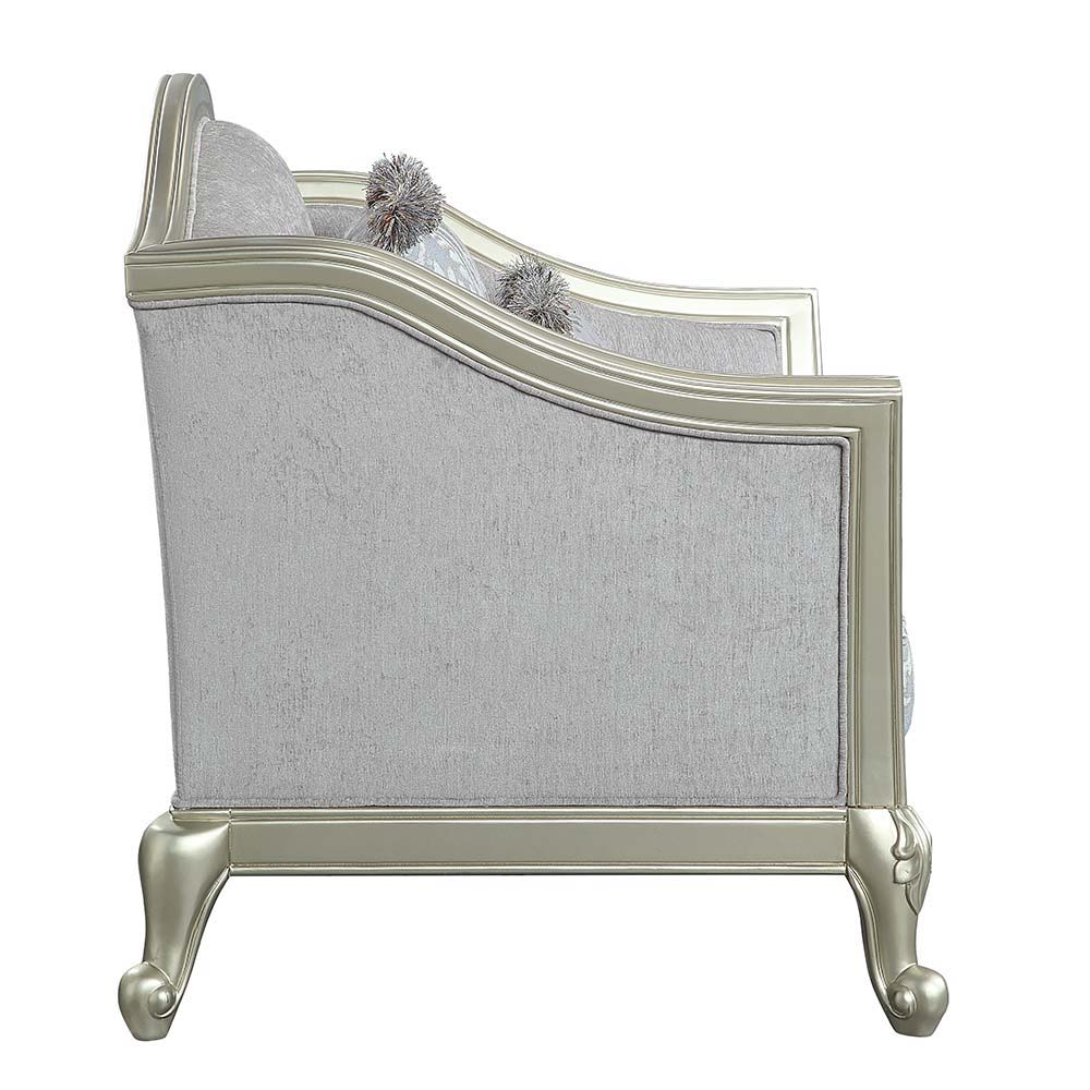 Qunsia - Chair - Light Gray Linen & Champagne Finish