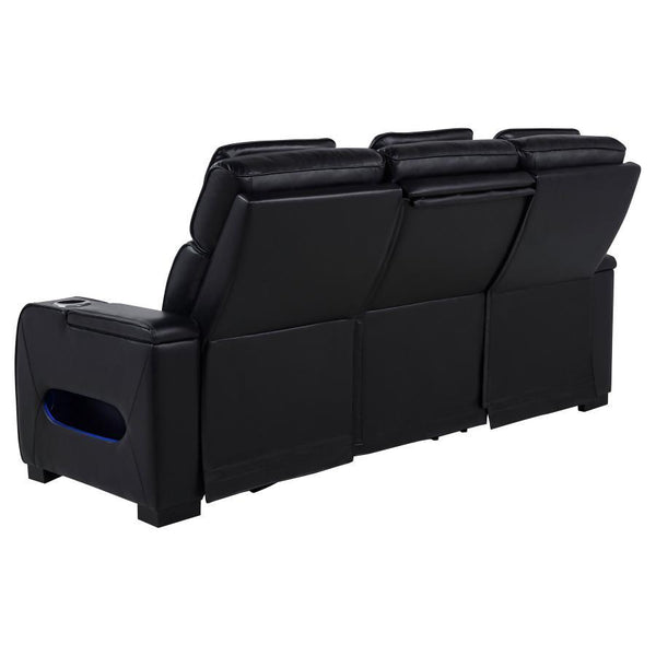 Zuma - Faux Leather Dual Power Reclining LED Sofa - Black