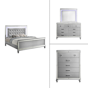 Valentino - Bedroom Set Pearl Silver 4 Pc. Bed, Dresser, Mirror, Chest California King