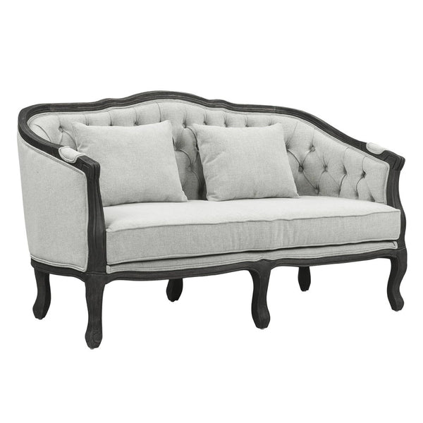 Samael - Loveseat With 2 Pillows - Gray Linen & Dark Brown