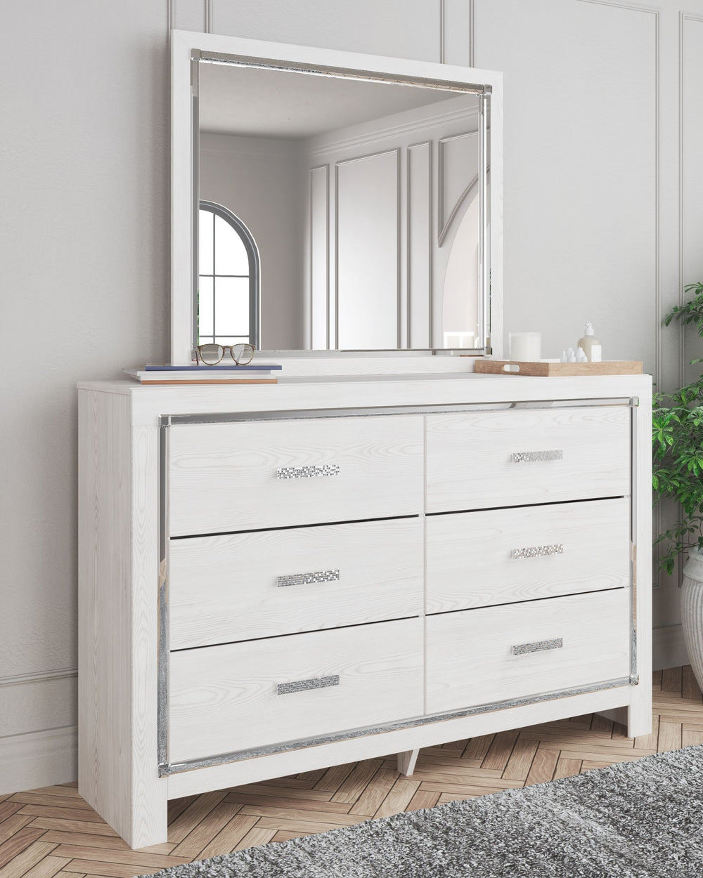 Altyra - Dresser, Mirror, Panel Bookcase Bed White