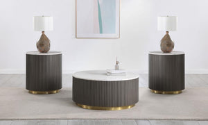 Jason - Round Marble Coffee Table Set White 3 Pc. Coffee Table, 2 End Tables