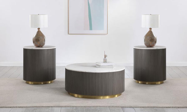 Jason - Round Marble Coffee Table Set White 3 Pc. Coffee Table, 2 End Tables