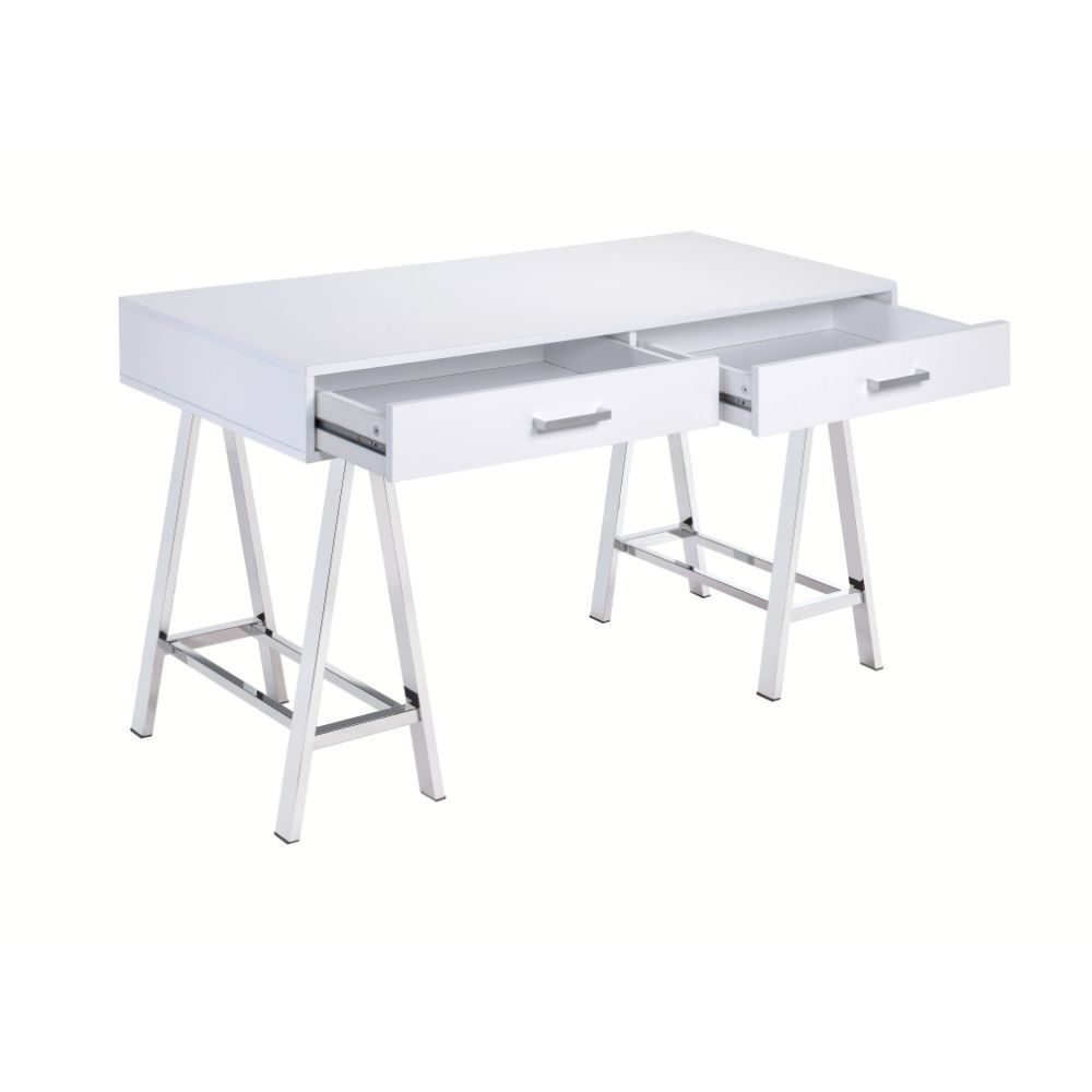 Coleen - Writing Desk (Same Ac00901) - White High Gloss & Chrome