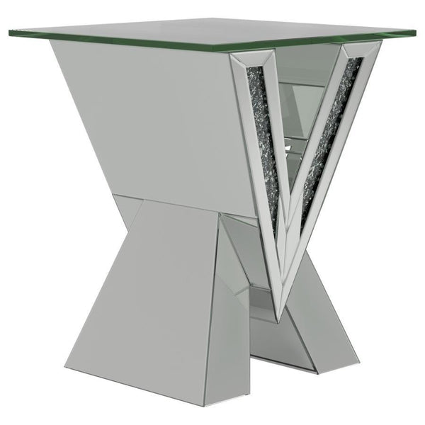 Taffeta - Glass Top Mirrored Acrylic End Table - Silver