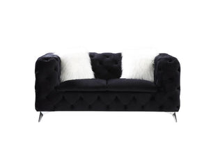 Phifina - Loveseat With 2 Pillows - Black Velvet