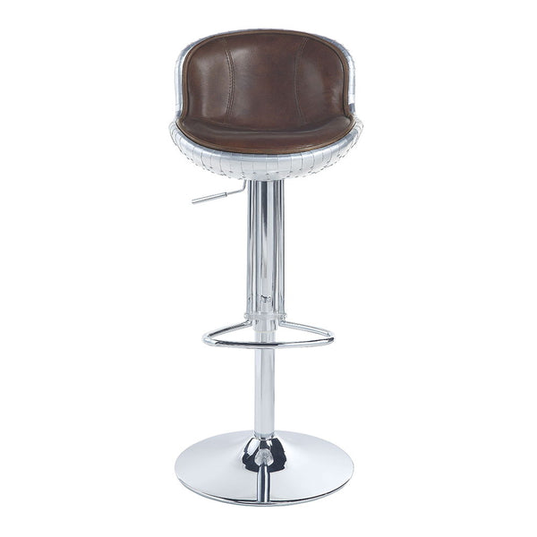 Brancaster - Adjustable Stool With Swivel - Vintage Brown Top Grain Leather & Aluminum