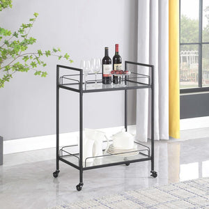 Curltis - 2-Tier Rectangular Glass Shelf Metal Bar Cart - Black