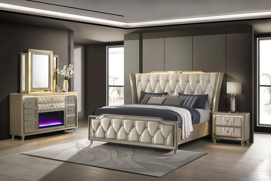 Lorient - Bedroom Set With LED Flame Box Dresser Beige
