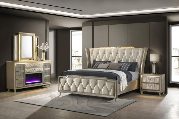 Lorient - Bedroom Set With LED Flame Box Dresser Beige
