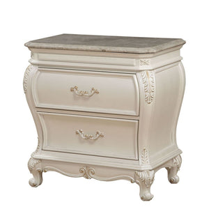 Chantelle - Nightstand With Marble Top - Pearl White