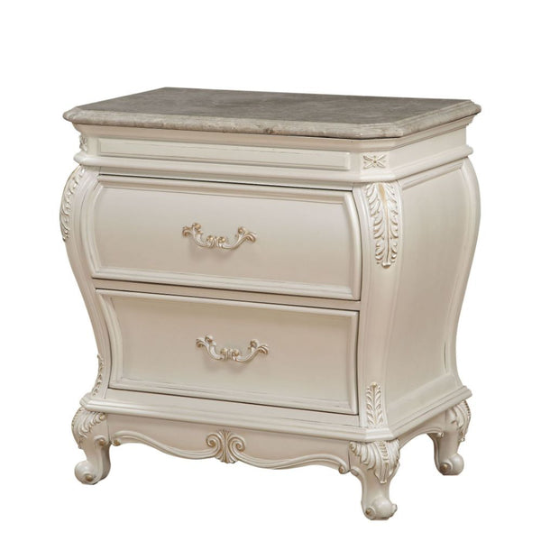 Chantelle - Nightstand With Marble Top - Pearl White