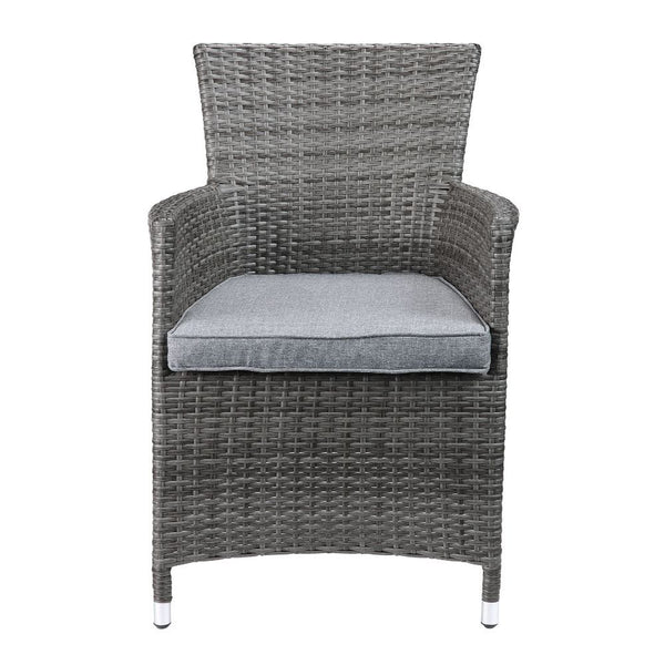 Tashelle - 3 Piece Patio Bistro Set - Gray Fabric & Gray Wicker