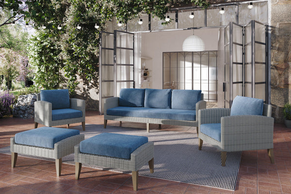 Carezza - 5 Piece Set (Sofa & 2 Club Chairs & 2 Stools) - Dark Blue