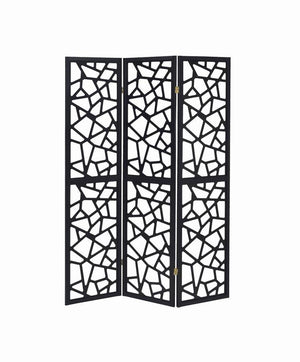 Nailan - 3-Panel Room Divider Folding Screen Open Mosaic - Black