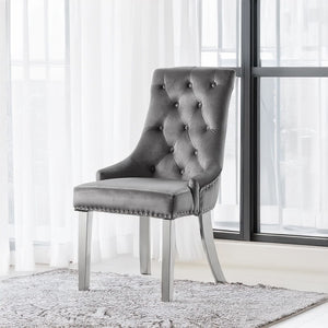 Satinka - Side Chair (Set of 2) - Gray Fabric & Mirrored Silver