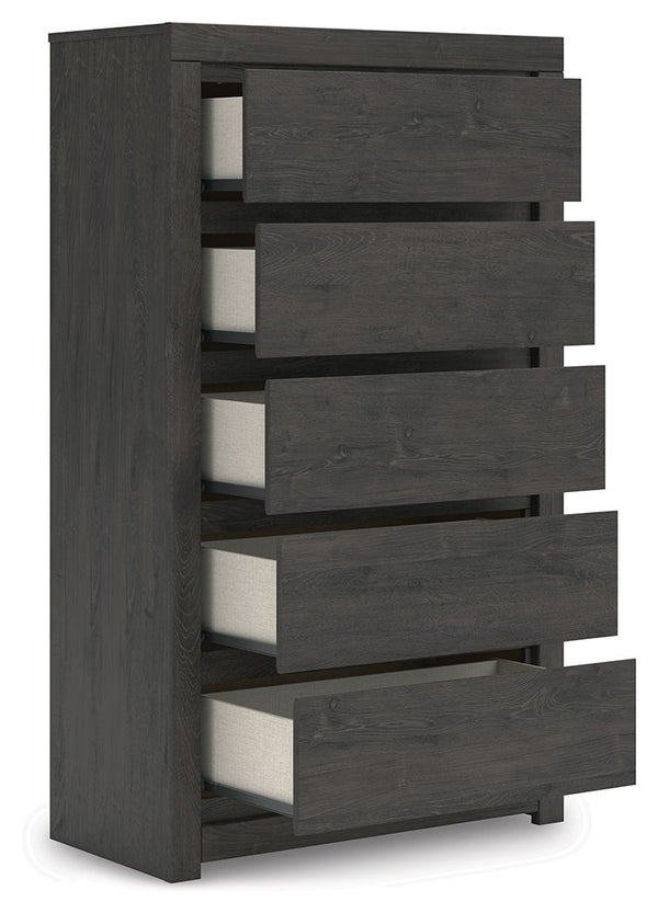 Fraluna - Charcoal - Five Drawer Chest