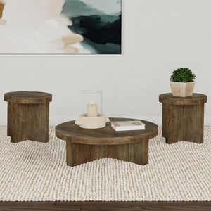 Kinkaid - Solid Wood Coffee And End Table Set Dark Brown 3 Pc. Coffee Table, 2 End Tables