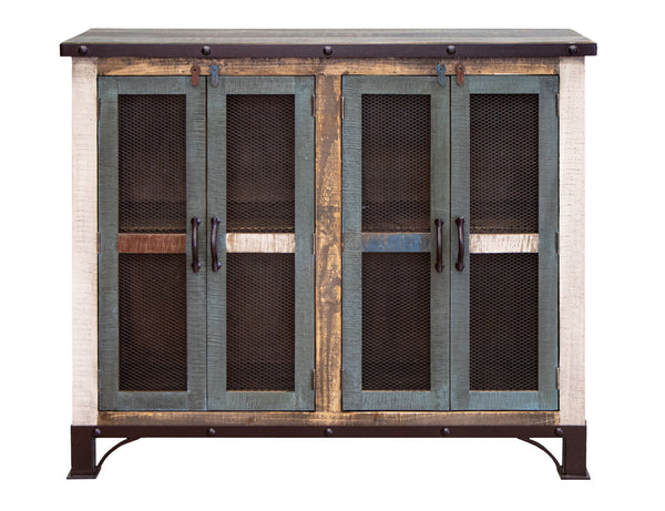 Antique - 4 Iron Mesh Doors Console / Buffet - Multicolor