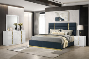 Ines - Bedroom Set Blue 4 Pc. Bed, Dresser, Mirror, Nightstand King