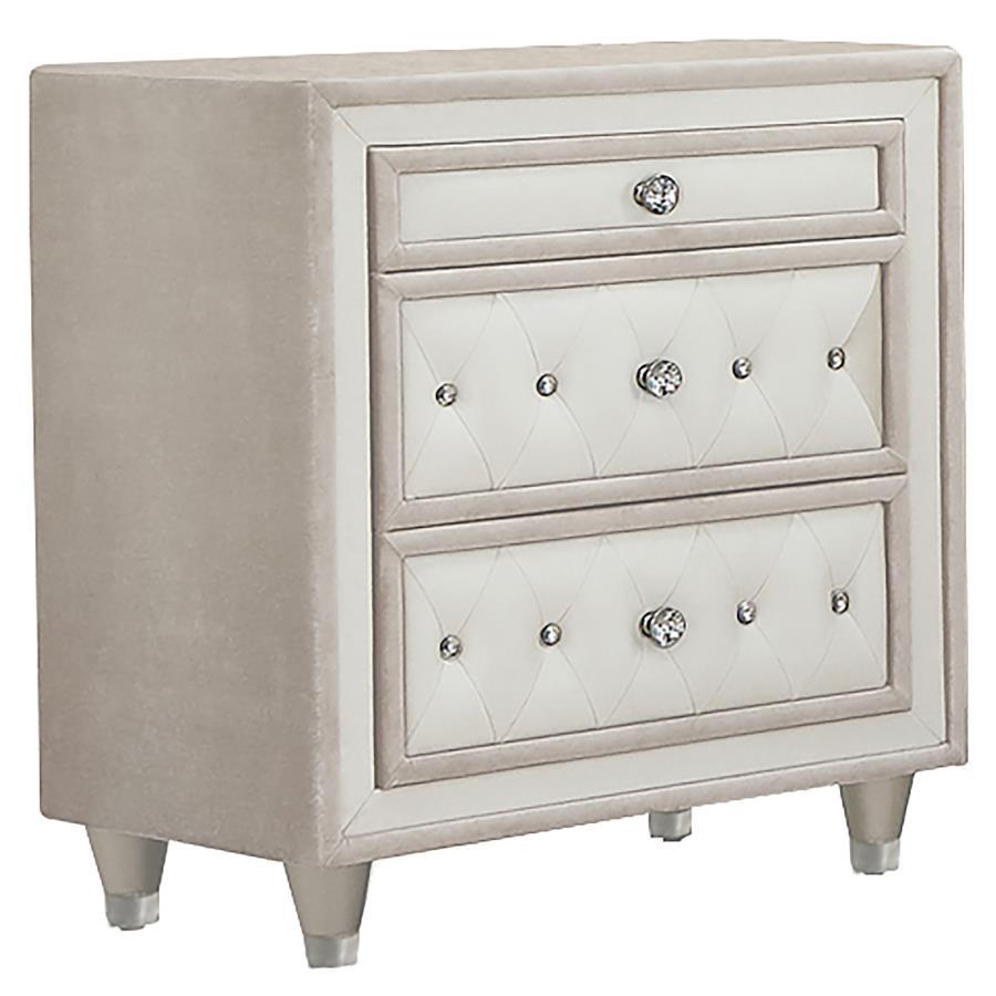 Antonella - Upholstered 3-Drawer Nightstand Beige