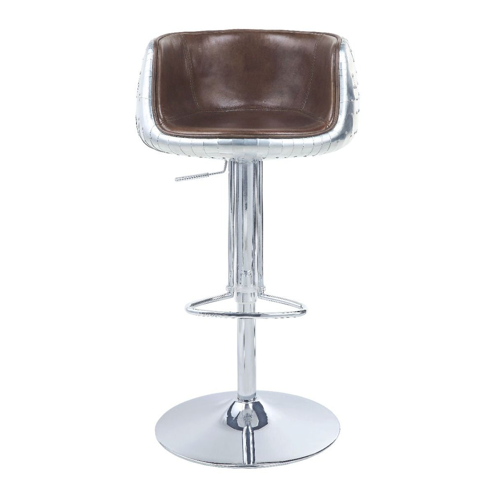 Brancaster - 41" Adjustable Stool With Swivel - Vintage Brown Top Grain Leather & Aluminum