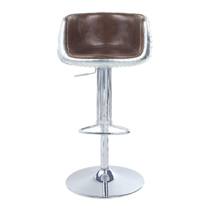 Brancaster - 41" Adjustable Stool With Swivel - Vintage Brown Top Grain Leather & Aluminum
