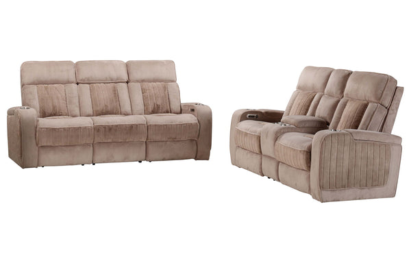 Equinox - Power Reclining Sofa Set Mushroom 2 Pc. Sofa, Loveseat