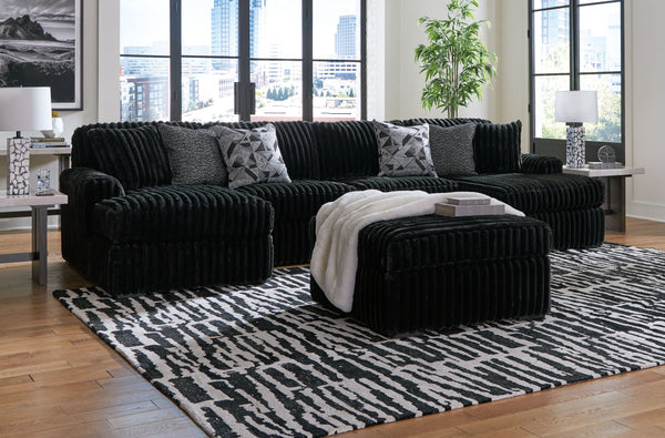 Midnight-Madness - Sectional Set Black 4 Pc. - 3-Piece Sectional With Laf And Raf Corner Chaises, Ottoman