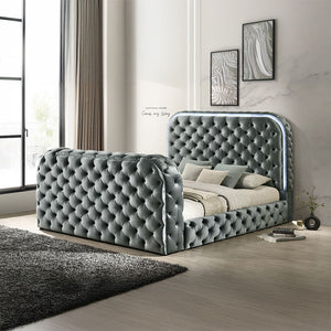 Kana - Bed With LED, Fireplace & TV Stand Gray King