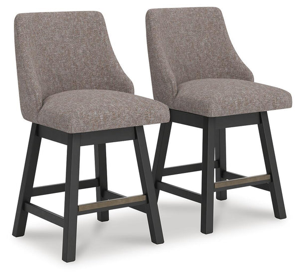 Neymorton - Upholstered Swivel Barstool (Set of 2) - Dark Grayish Brown