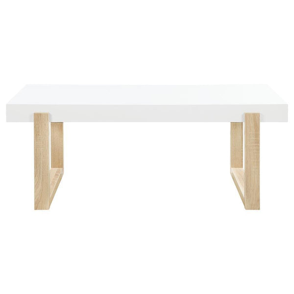 Pala - Rectangular Coffee Table - White High Gloss And Natural